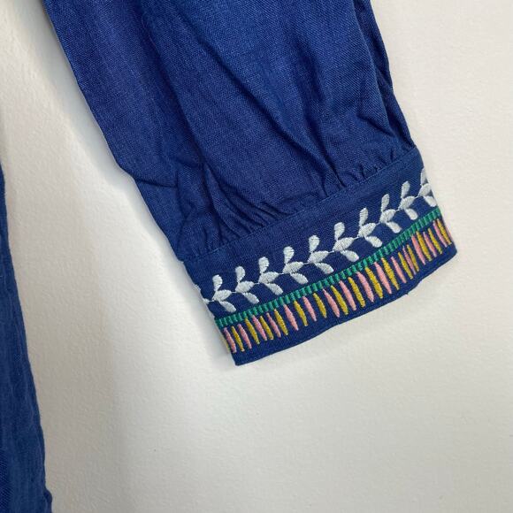 Boden Dakota Blue Linen Embroidered Long Sleeve Dress Artsy Boho Womens 4P 4 New - Picture 7 of 17